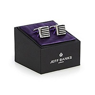 Black enamel striped cufflinks in a gift box
